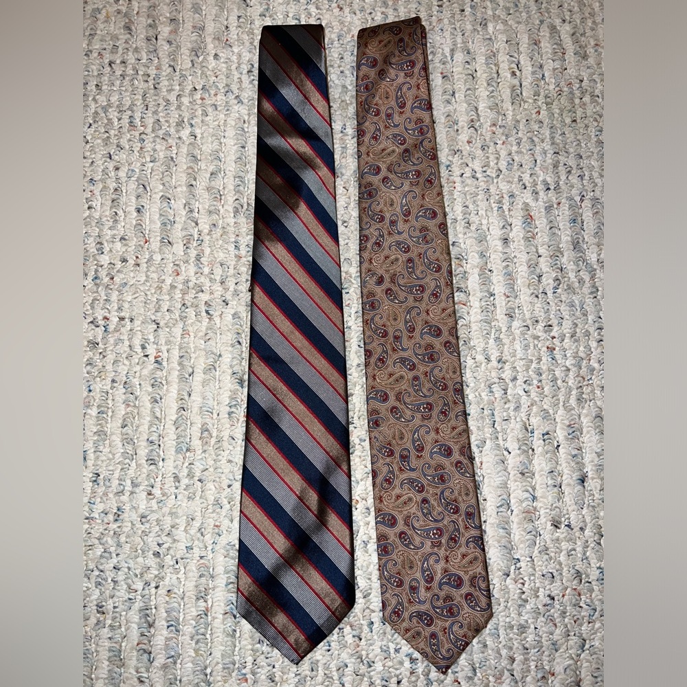 Set of 2 Vintage Bill Blass Silk Ties - Brown Striped and Paisley